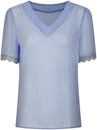 Маичка за женски кратки ракави швајцарски точки печати обична модна кошула цврста боја тенок тенок брчки без летни врвови на врвови