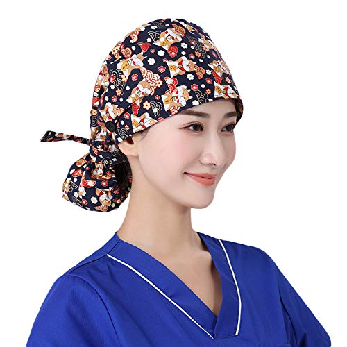 Капа на капакот на главата на Нанкссон со копче за џемпери, печатено со памучна капа, прилагодливо капаче за врзување за жени MENCF9077