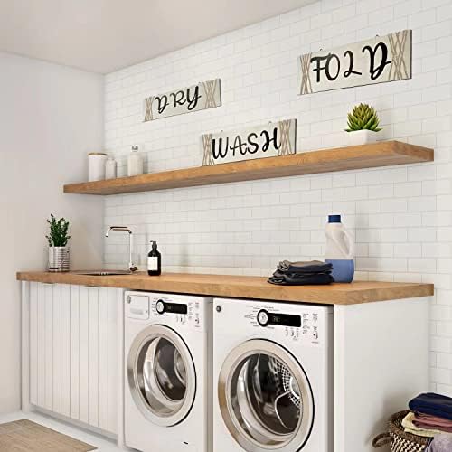 Дрвена перална со простории за перачки, декор за artидна уметност, 3 парчиња рустикално миење | Суво | Преклопени знаци што висат плоча