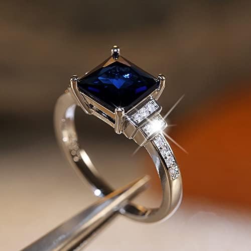 Прстен за вознемиреност за жени со големина 12 квадрат сафир дијамантски прстен жени ангажман свадба накит подарок машки и женски подароци