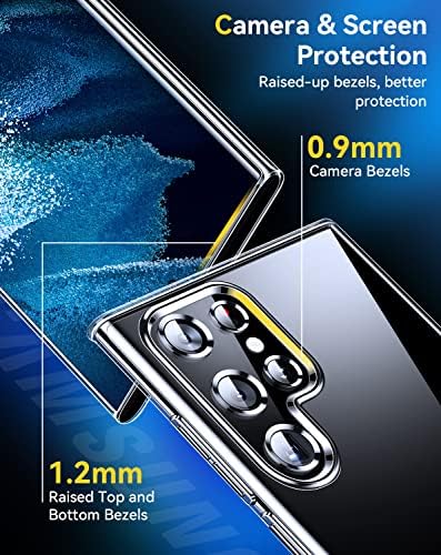 Humixx Crystal Clear Samsung Galaxy S22 Ultra Case 【20x Анти-жолтинг】 & Телефонски монтирање за автомобил 【Супер вшмукување воено одделение】