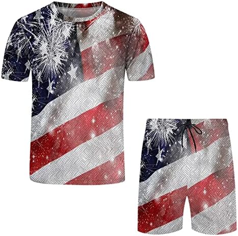 Летни мажи маички маички за машки случајни спортски летни летни денови на независност на кратки ракави со кратки ракави со 2 парчиња