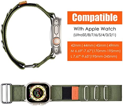 Henean Rugged Воен тактички најлонски спортски бендови компатибилни со Apple Watch Ultra Band 49mm, iWatch Series 8/7/SE2/6/SE/5/4/3/2/1