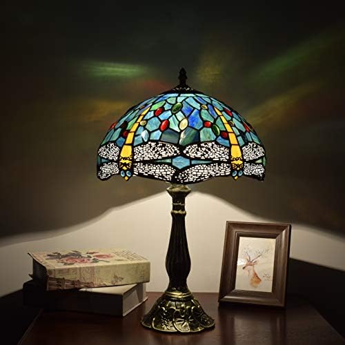 Bliusuself Tiffany Larm, вита за стаклена ламба Зелена спална соба за масата за читање биро светло за дневна соба за дневна соба канцеларија