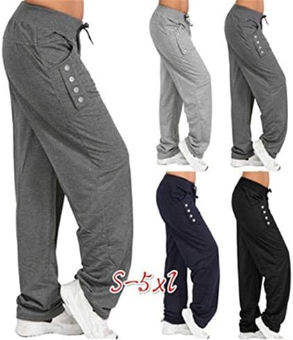 Женски обични панталони за опуштено опуштено опуштено со опуштено опуштено со широки пакувања со обични пакувања чиста панталони во боја