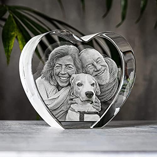 Арокими обичај 3Д кристално фото срце ласерско врежано слики Персонализиран подарок за срце за пријатели, ден на мајки, роденден на Денот на таткото, Божиќ
