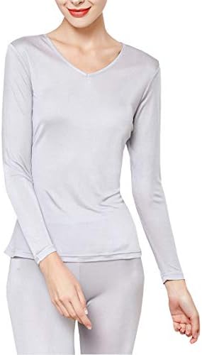 Metway Women's Silk Long Johns | V-вратот свила термички долна облека сет | Зимска свила долга долна облека