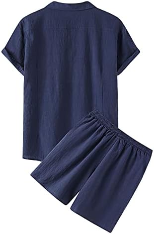 XXBR машки 2 парчиња облеки поставува летни кратки ракави копче надолу кошули памучни постелнина шорцеви одговара на плажа обичен сет