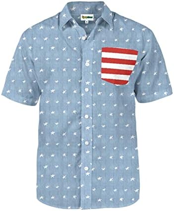 Патриотски кошули со врвни елфи за мажи - Копче за кратки ракави во САД до американските кошули со знаме за мажи за 4 јули