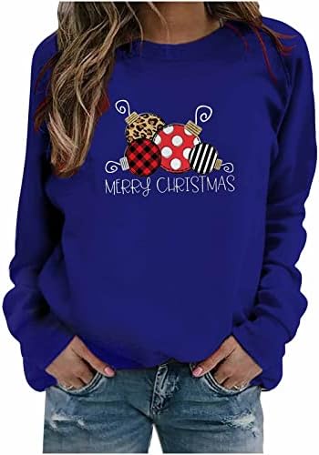 Женски пад на долги ракави пулвер врвови обични долги ракави пулвер џемпери врвови графички маички врвови Божиќни екипи