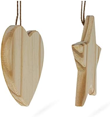 Сет од 2 недовршени необоени дрвени срцеви и starвездени Божиќни украси за занаети DIY занает 4,25 инчи