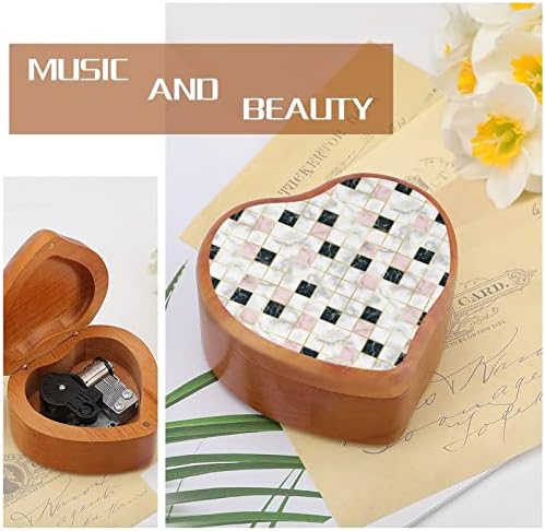 Мермер луксузна геометриска шема срцева музичка кутија дрвени музички кутии најдобар подарок за годишнината Божиќ роденден