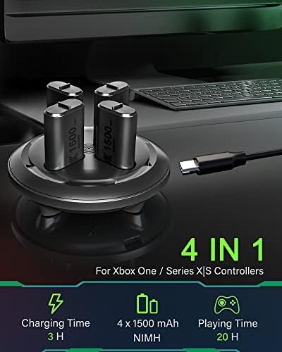 Noiposi Батерија На Полнење За Xbox One Контролер, 4pcs 1500mah Xbox Еден Батерија На Полнење Пакет, Контролер Батерија Пакет Со Полнач
