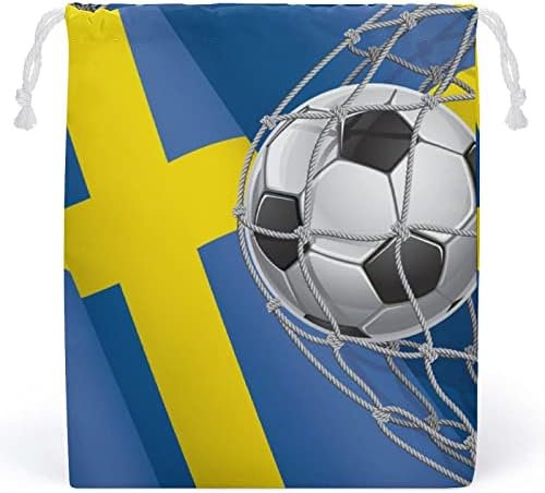 Фудбалски Гол И Шведско Знаме Платно Торба За Складирање Еднократно Врвка Торбичка Торбичка Торба За Намирници За Домашно Патување