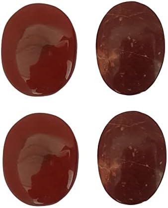 Sharvgun Reiki Aura Подарок сет на 4 парчиња кристално лекување дланка, црвен џепер, овален облик џеб, загрижени камења Медитација