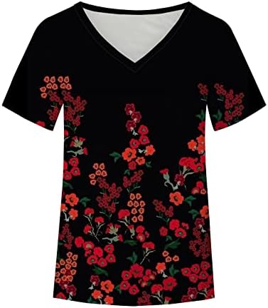 Женска памучна блуза 2023 Краток ракав vneck графички принт цветни обични врвни маички за дами есен лето биди
