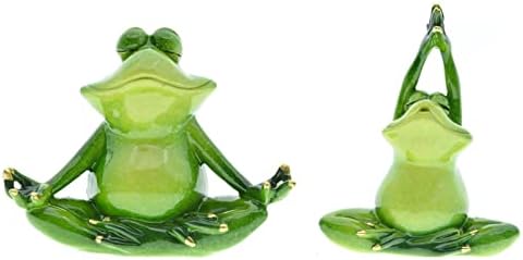 Dearbirder сет од 2 креативни смола јога жаби фигура декор, 2 јога -поза скулптура, статуција за фигура за колекционерски животни за