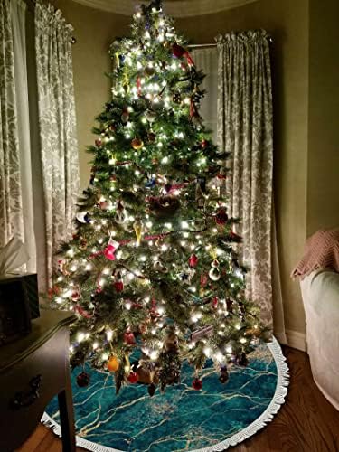 КСОЛАР Божиќно Дрво Здолништа Големи 48 Зелен Мермер Златна Вена, Внатрешен Отворен Божиќни Украси Дрво Мат За Зимска Забава Празник