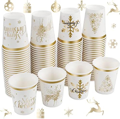 100 Парчиња Божиќни Хартиени Чаши Божиќни Шолји за кафе за еднократна Употреба Снегулка Санта Елф Снешко Елен Божиќни Чаши