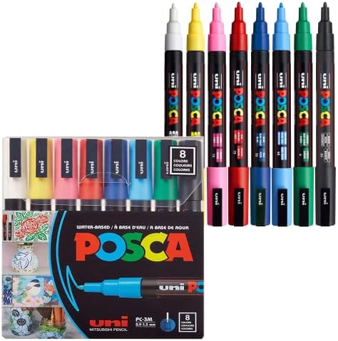 Поставен маркер за бои од 8-бои, PC-5M средна + POSCA топлинска плодна масло и восок пастели засновани на пастели со природни пигменти и моќен