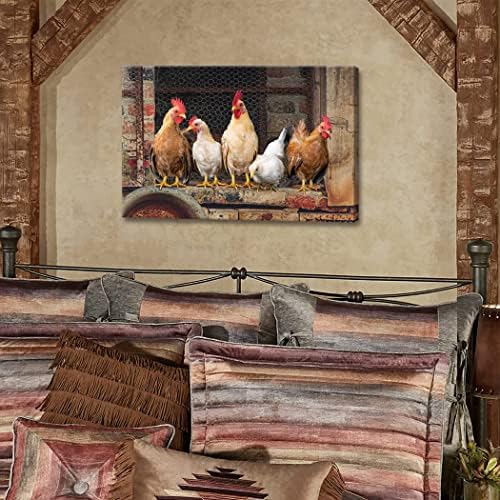 Woxfcart Farm Pictures Пилешко за кујнски декор Фарма куќа Петелна платно wallидна уметност 36x24