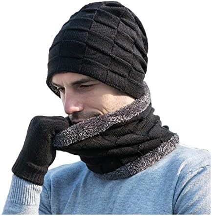Плетена машка ветровоична топла капа зимска капа капа зимски три парчиња марами руно ракавици машки машки волнени волна
