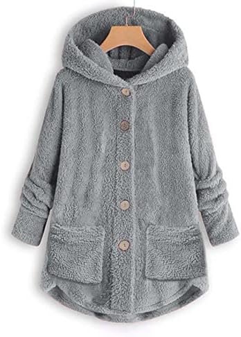 Џемпери за жени плус со големина плишани зимски патеки дуксери јакна со долг ракав симпатично копче за кардиган палто со џебови