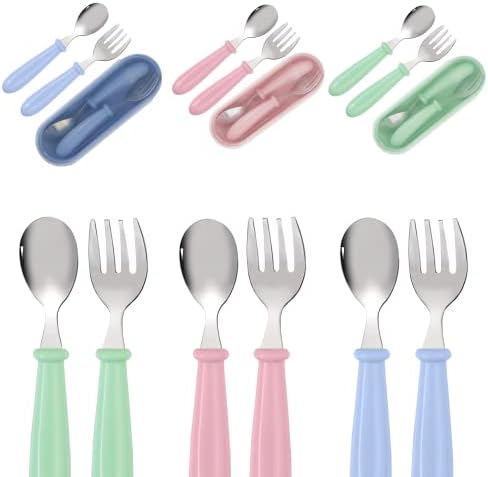 Katieaa 6pcs Деца Flatware, Мали Лажици &засилувач; Вилушки за Деца, Нерѓосувачки Челик Деца Садови, Бебе Безбедно Прибор Со Патување Носење,