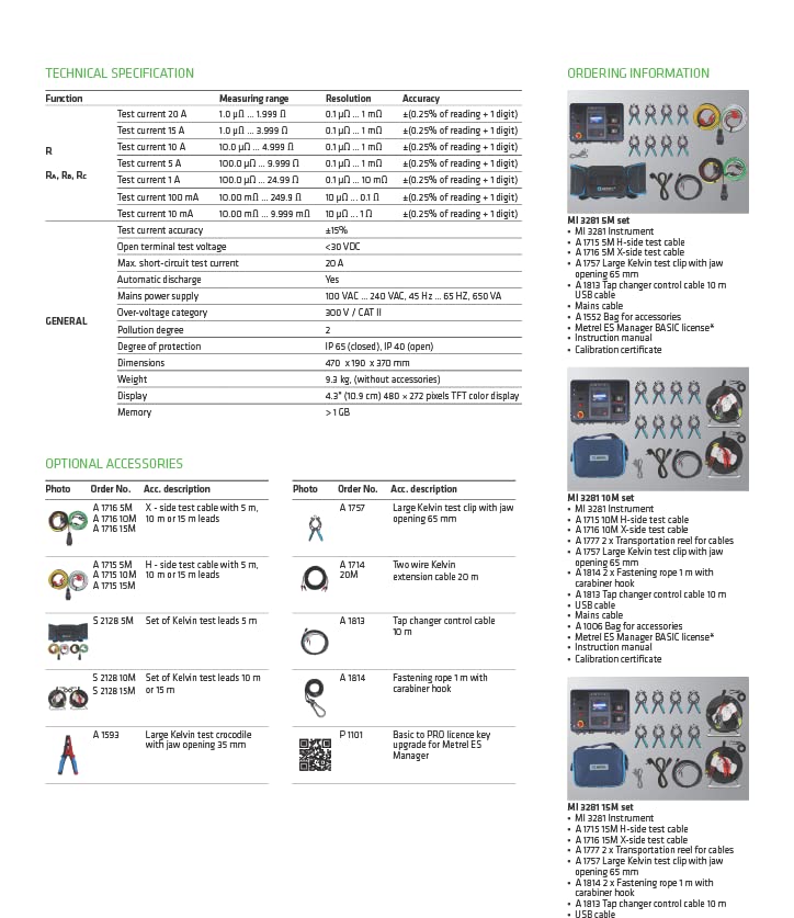 Metrel MI 3281 WR Analyzer Testance Testance Testance 20A 3-фазен трансформатор