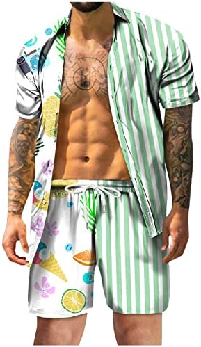 2 парчиња облека Облеки за мажи лапл мода хавајска кошула и кратки комплети 3Д печатени летни облеки на плажа