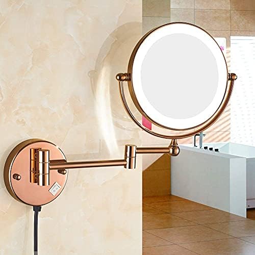 Огледала за шминкање на wallидови, 8 инчи двострани месинг осветлена лупа на суета за бричење Екстензивен електричен приклучок за прекинувач