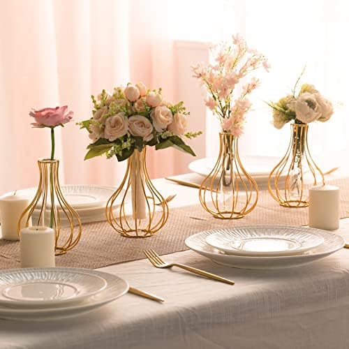 Grensuk 2 парчиња злато декор вазна, цевка за тестирање на цветна вазна, сет од 2 златни метални цветни вазни за домашен декор