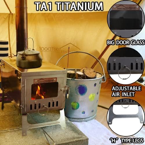 Данчел отворено T6/TSG титаниум топол шатор шпорет ранец, преносен кампување дрво мал шпорет со 7,2 метри оџаци за готвење