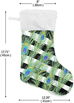 Божиќни чорапи на Алаза, 18 инчи ласкави со големи пердуви на паун на ленти и кадифен лаки за крзно, за чорапи за манжетни за