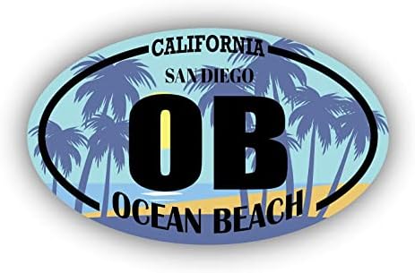 ОБ Океан Бич Калифорнија Сан Диего | Налепници за обележје на плажа | Океан, море, езеро, песок, сурфање, лопатка | Совршен за автомобили,
