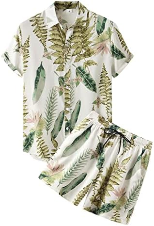Bmisegm летни големи и високи кошули за мажи Машки летни Хаваи печати костум со два парчиња кратки ракави исклучуваат човечки костум