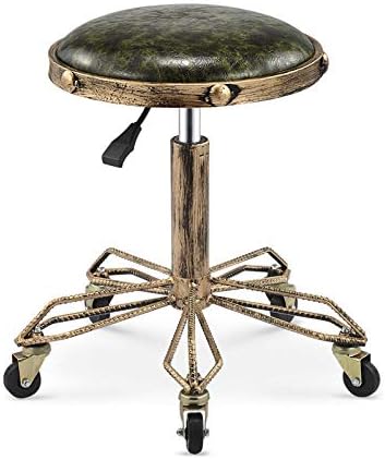 Столици за биро за нокти со тркала ， потпирач за грб на столицата со зелено PU синтетичко кожено седиште ， прилагодлива висина 51-65