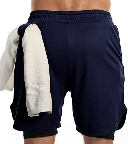 Flyevea mens 2 во 1 тренингот што работи шорцеви за атлетска јога салата 7 кратка облека со странични џебови