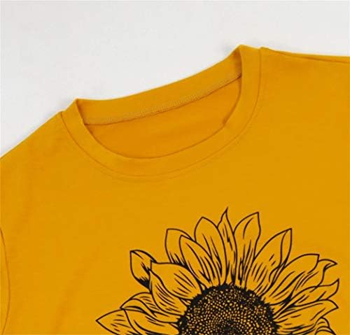 Летна маица за сончогледи на Gliglittr, симпатична цветна графичка лабава лабава екипаж вратот на вратот кратки ракави обични врвови