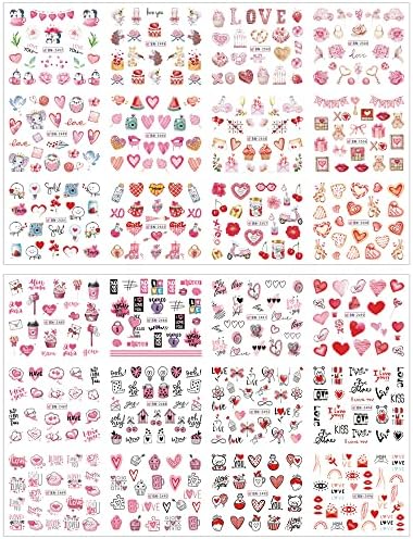 3д Налепници За Нокти За Денот НА Вљубените, Розови Налепници За Нокти За Срце Симпатична Налепница За Пренос На Вода Цртан Филм Мечка Бонбони