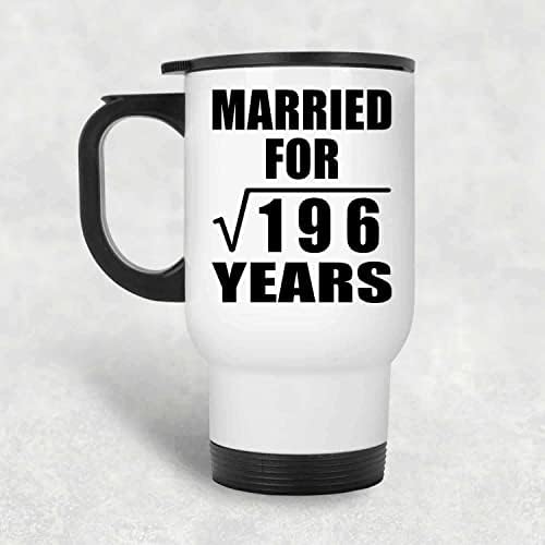 Дизајнифицирајте ја 14 -годишнината во брак за квадратен корен од 196 години, бело патување кригла 14oz не'рѓосувачки челик изолиран