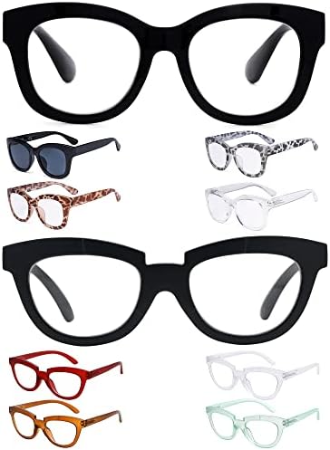 Очила Заштедете 10% на 5 Пакувања Жени Ретро Преголеми Очила за Читање и 5 Пакувања Полумесечина читатели +3.25