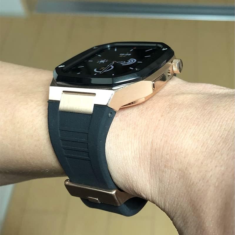 ЕКИНС Гумена Лента за Apple Watch Band 6 SE 5 4 44mm Комплет За Луксузна Модификација за iwatch 8 7 41mm 45mm Благородна Метална Рамка Силиконска