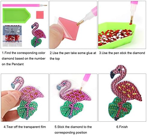 Vetpw 4 парчиња 5D DIY Flamingo Diamond Sainting Keychain комплет, летна тема двострана целосна вежба Дијамант rhinestone сликарство