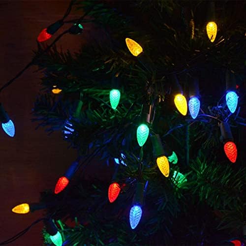 Abkshine 17,5ft 50 брои C3 LED Божиќни светла разнобојни, батерии оженети со батерии светла за новогодишни елки со зелена жица јагода