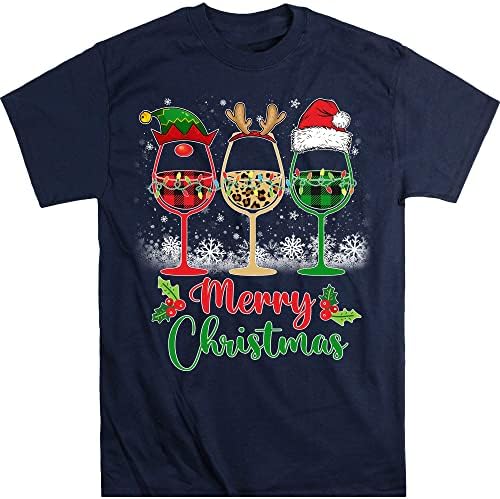 Среќен Божиќ Кошула, Три Чаши За Вино Дедо Мраз Шапка Божиќ Смешно Вино Љубовник, Божиќ Партија, Леопард Карирани Ирваси