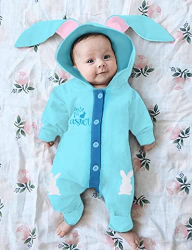 Квинстајл бебе момче Велигденски облеки за новороденче зајаци уши ропер бебе момче со долг ракав со качулка