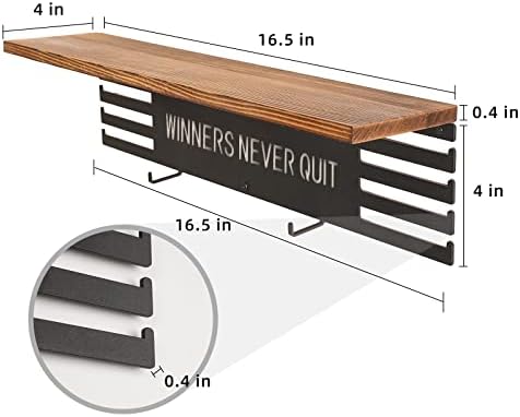 Држач за закачалки за медали И Држач За Тркачки Лигавчиња Со Трофејна Полица,Дрвена Полица Монтирана На Ѕид, Минимално Складирање