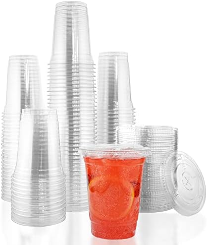17 набавете Чаши Со Капаци, Проѕирни Пластични Чаши За Еднократна Употреба 16 Мл Проѕирни чаши 100 пакување,Проѕирни Чаши Со Капаци