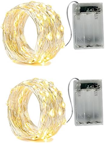Bxroiu 2 x 20leds Fairy Lights Battery Работена, сребрена жица 2 режими на режими Стринг светла за декорација на Божиќна забава во спална